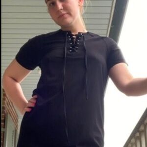 Lumiere Black Lace-Up Short Sleeve Top